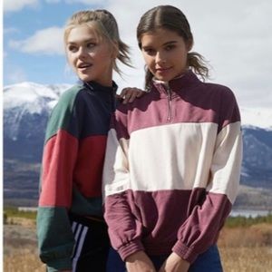PacSun L.A. Hearts maroon & cream colorblock quarter zip pullover